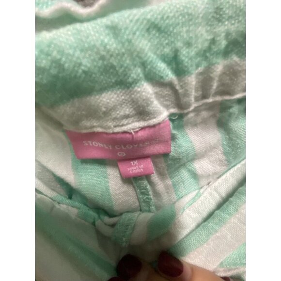 Womens Linen Blend Striped Shorts Green/White Stoney Clover Size 1X  New - Picture 5 of 6
